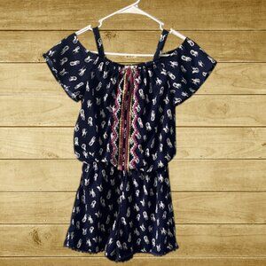 Jessica Simpson Girls Navy Pineapple Print Off-Shoulder Romper - Size Large